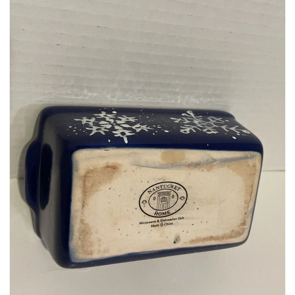 NANTUCKET Stoneware Ceramic LOAF PAN Bread Baking Mini Blue Snowflake ❄️ 6x4 🎁